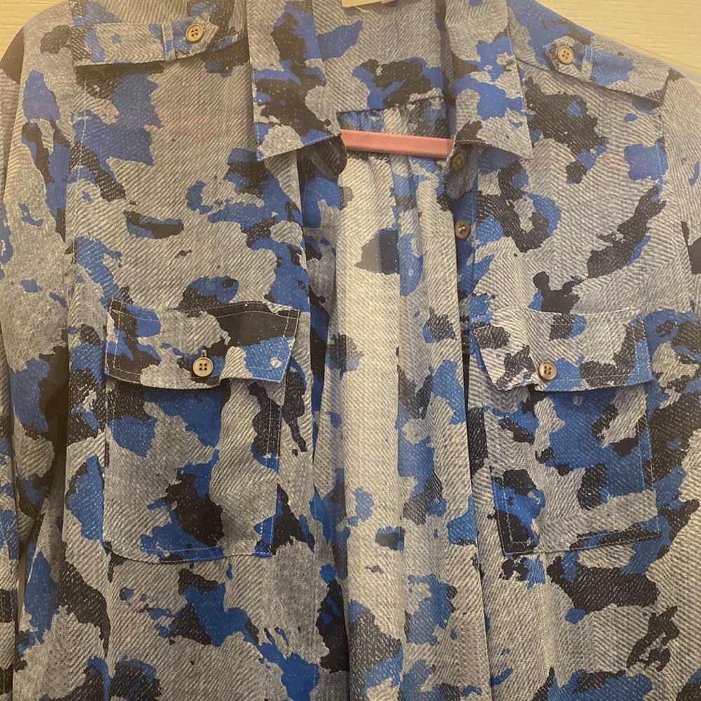 Size S, Blue Army Sheer Button Down - image 5